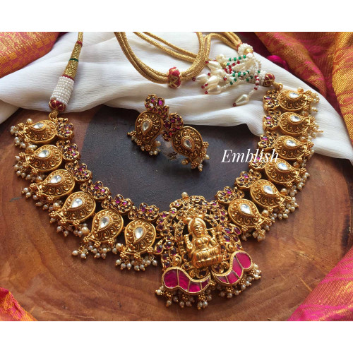 Mango intricate work Lakshmi neckpiece