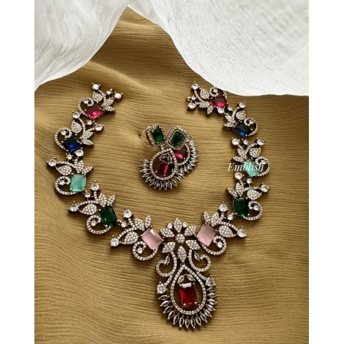 AD Beautiful Flower Leaf Multicolour Neckpiece 