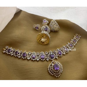 Royal AD Flower Pendant Short Neckpiece - Purple