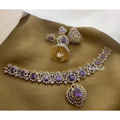 Royal AD Flower Pendant Short Neckpiece - Purple