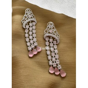 Premium Party Wear AD Stone Pastel Pink Danglers