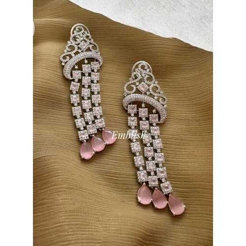 Premium Party Wear AD Stone Pastel Pink Danglers