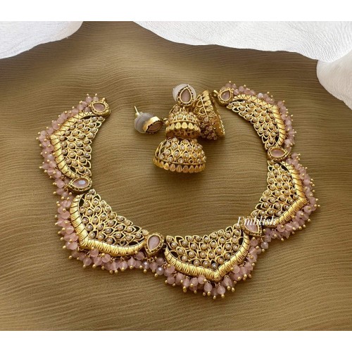 Non Idol curve shape Ad stones neckpiece - Pastel Beads