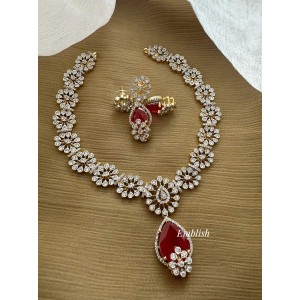 AD Flower Tear Drop Short Neckpiece - Pink
