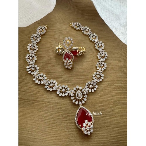 AD Flower Tear Drop Short Neckpiece - Pink