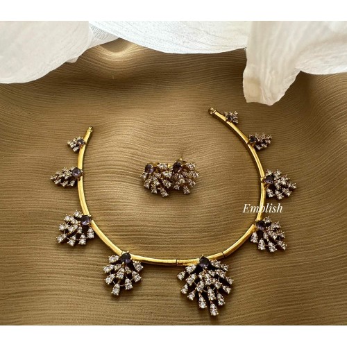 Elegant AD Flower Antique Short Neckpiece - Purple