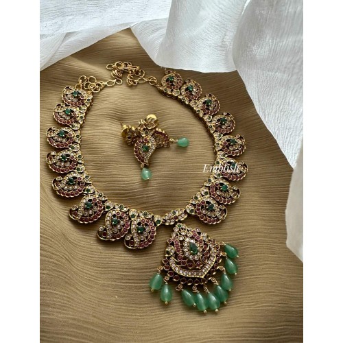 Antique Kemp AD Stones Mango Flower Pendant Short Neckpiece 
