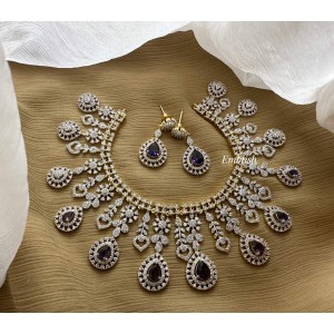 Royal AD Flower Chandelier Neckpiece - Purple