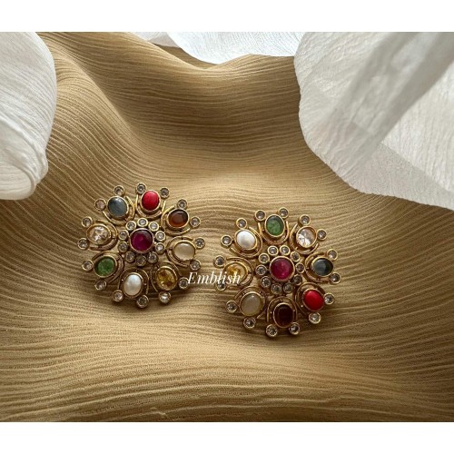 Antique Navarathna Flower Stud