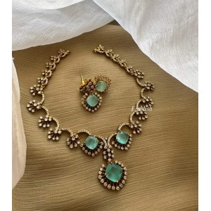 AD Flower Pendant Curve Short Neckpiece - Pastel Blue