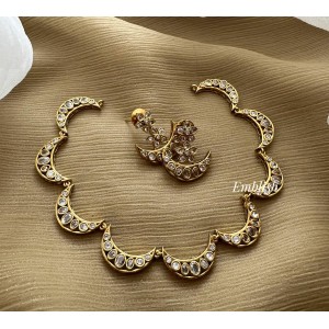 Fancy AD Stone Half Moon Short Neckpiece - White