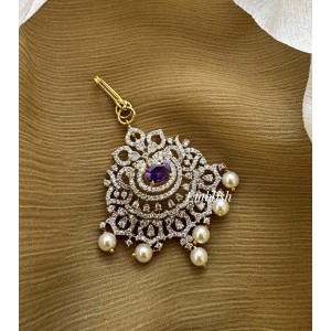 AD Flower Pearl Drop Tikka -Purple