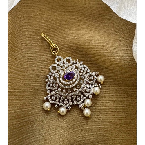 AD Flower Pearl Drop Tikka -Purple