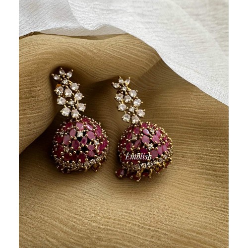 AD Flower Jhumkha - Red