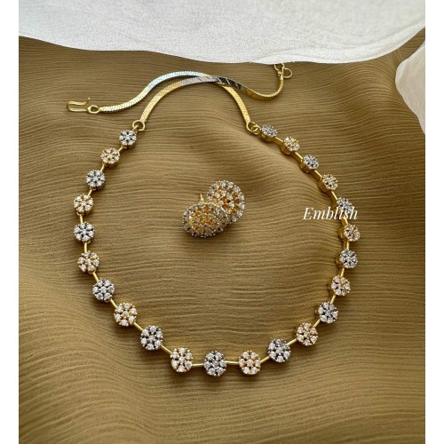 AD Flower Circle Dual Tones Short Neckpiece