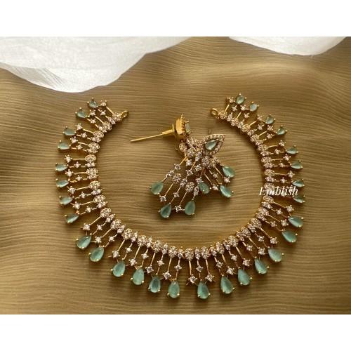 Diamond Look alike AD Tear Drop Short Neckpiece - Pastel Blue Diamond Look alike AD Tear Drop Short Neckpiece - Pastel Blue