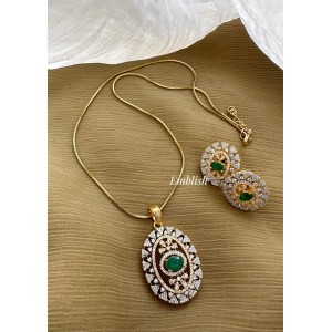 Simple Elegant AD Oval Pendant Set - Green