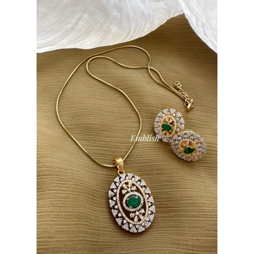 Simple Elegant AD Oval Pendant Set - Green