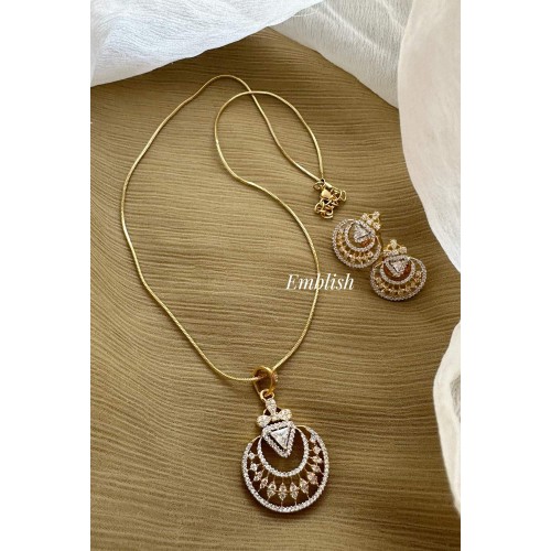 Simple Elegant AD Stone Dual Stone Pendant Set