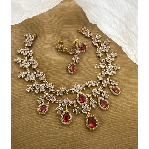 AD Flower Tear Drop Layer Neckpiece - Red