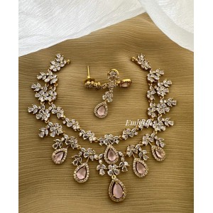 AD Flower Tear Drop Layer Neckpiece - Pastel Pink