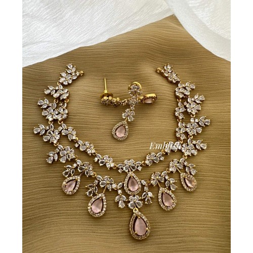 AD Flower Tear Drop Layer Neckpiece - Pastel Pink