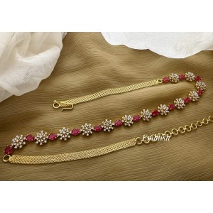 AD Stones Flower Oval Hipchain  - Red