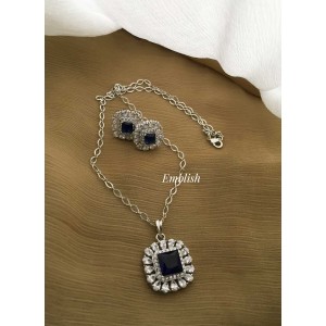 Simple square shape Ad stone neckpiece - Dark blue 