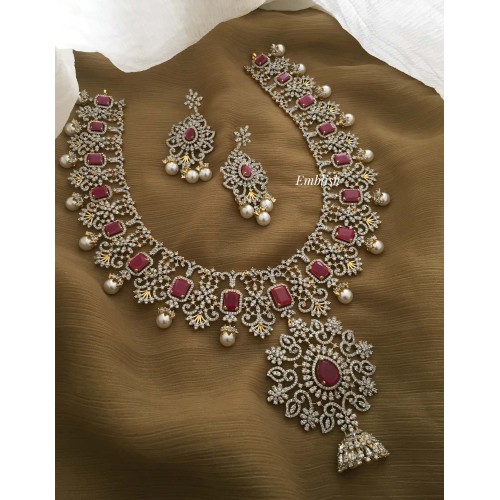 Royal Flower Intricate AD Neckpiece - Pink.