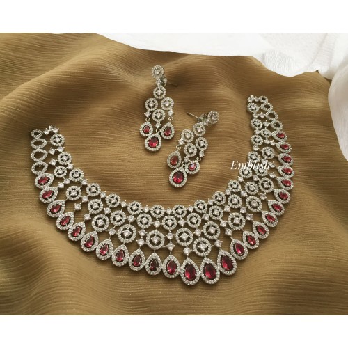 AD Stone Chandelier Short Neckpiece - Red