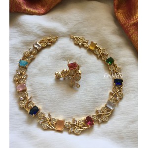 AD Navarathna Flower leaf Neckpiece