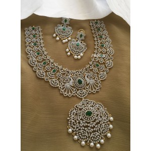 Royal Grand Ad Flower with Double Peacock Neckpiece - Green