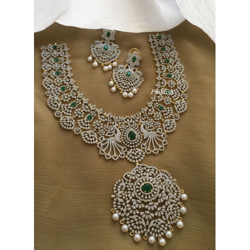 Royal Grand Ad Flower with Double Peacock Neckpiece - Green