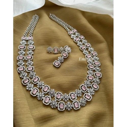 AD Flower Square Double Layer Neckpiece - Pastel Pink