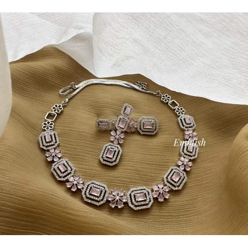 AD Square Flower Neckpiece - Pastel Pink