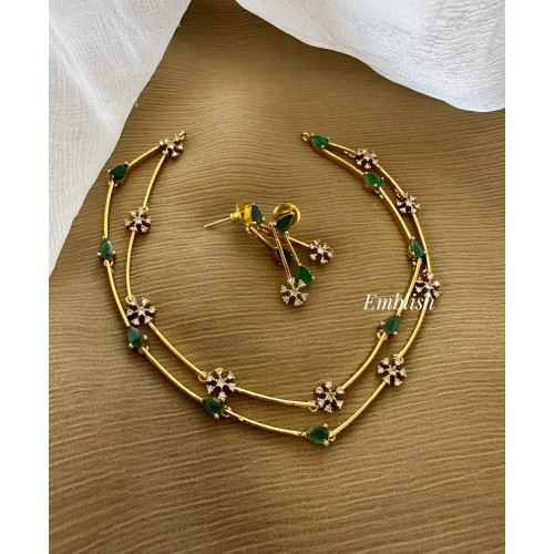 AD Flower Thilak Double Layer Neckpiece - Green