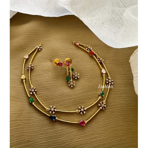 AD Flower Thilak Double Layer Navarathna Neckpiece