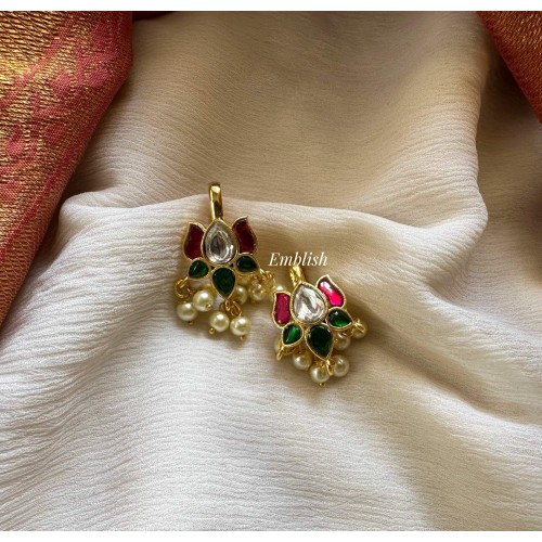 Kundan Jadau Lotus Pearl Drop Bugadi Earrings Kundan Jadau Lotus Pearl Drop Bugadi Earrings
