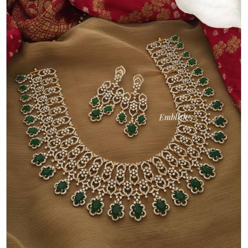 Royal AD Flower Jalli Neckpiece - Green