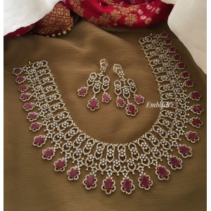 Royal AD Flower Jalli Neckpiece - Pink