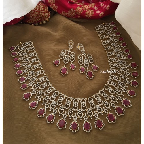 Royal AD Flower Jalli Neckpiece - Pink