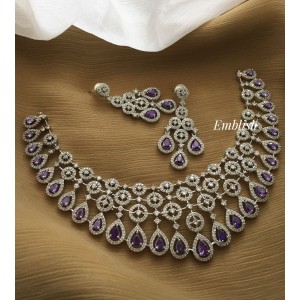 AD Stone Chandelier Short Neckpiece - Purple