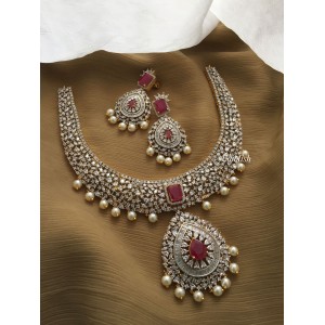 AD Flower Intricate Tear Drop Neckpiece - Pink