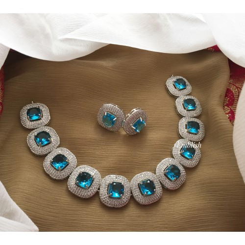 AD Square Party Wear Neckpiece - Sky Blue