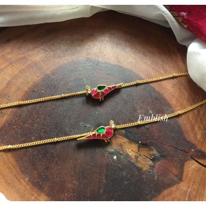 kundan Jadau Peacock Anklets - Red