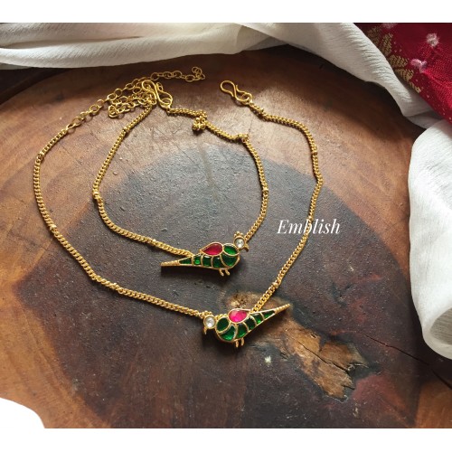 kundan Jadau Peacock Anklets - Green