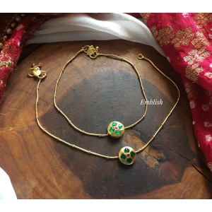 kundan jadau Flower Circle Anklets - Green