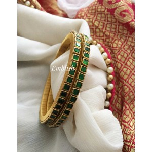 Silk Thread Kundan Stone Festive Bangles - Green