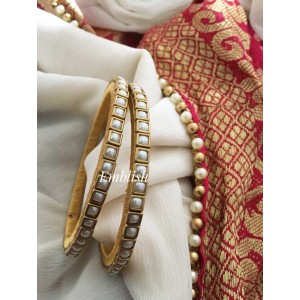 Silk Thread Kundan Bangle - White Matt