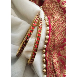 Silk Thread Kundan Stone Festive Bangles - Red